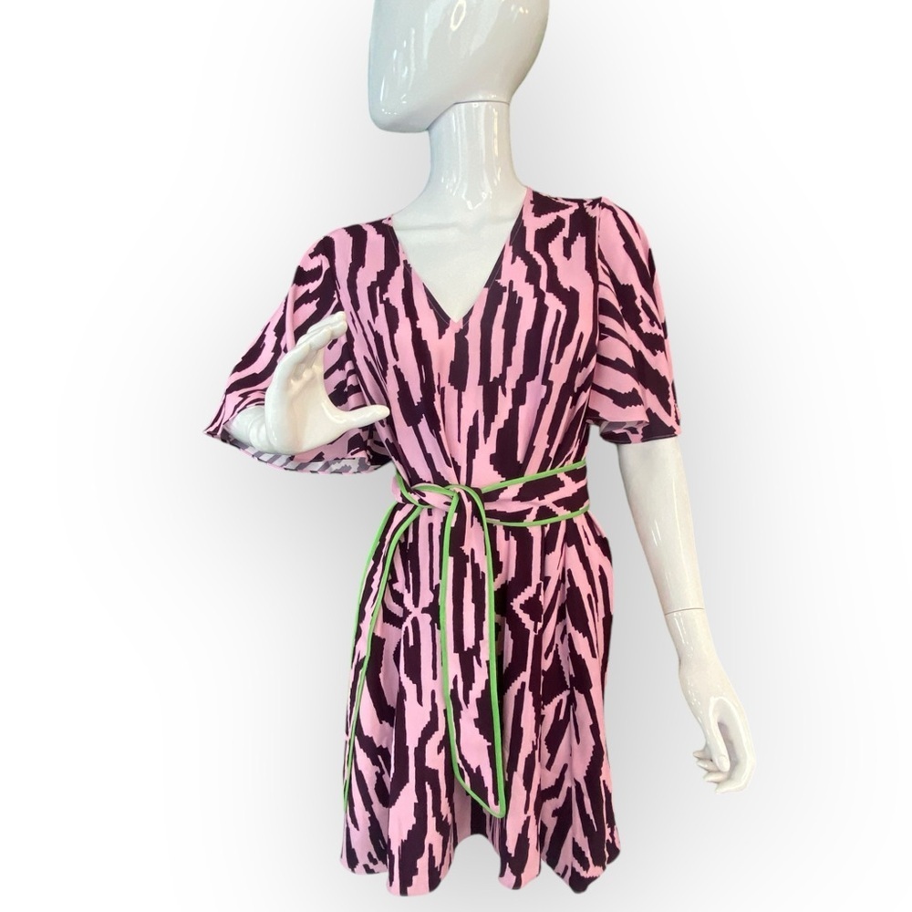 R8 RHODE TABITHA PRINTED CREPE MINI DRESS IN PINK